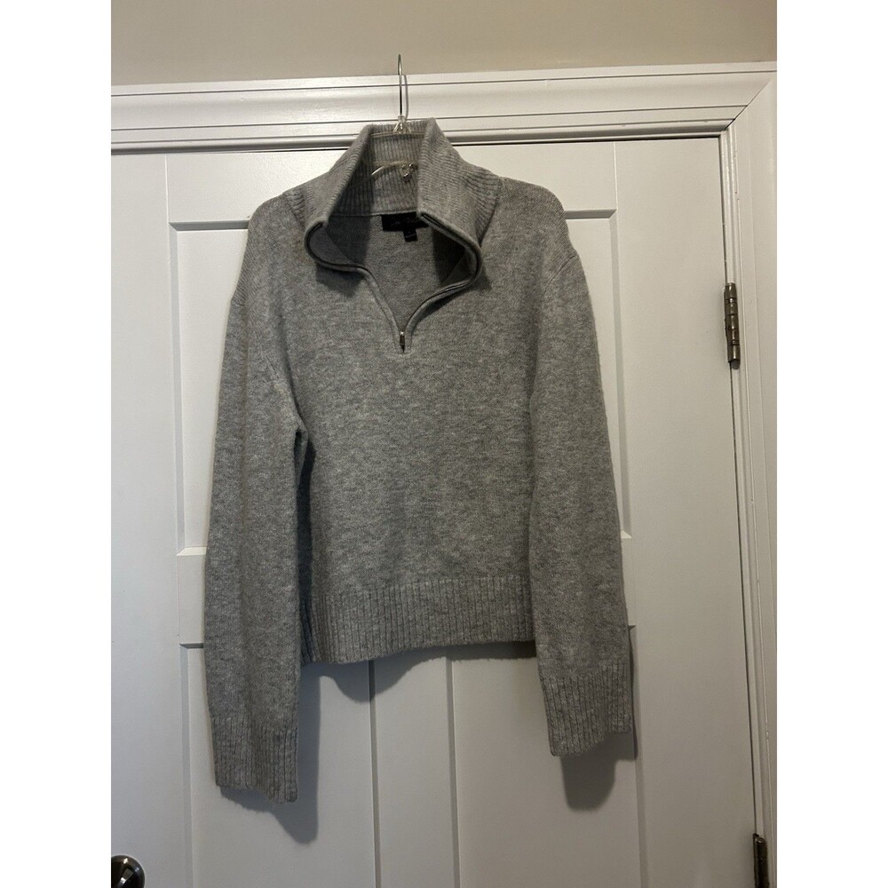 Oak & Trellis 1/4 Zip Gray Sweater  Soft Cozy Women's Size Large Preppy Minimal